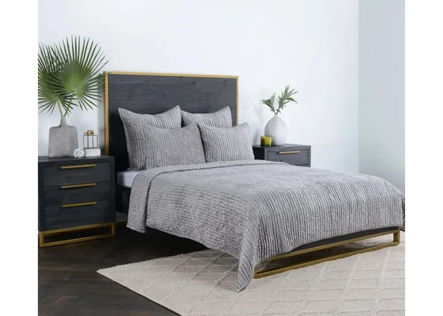 Villa by Classic Home Bari Velvet Quilt Set - Grey - King