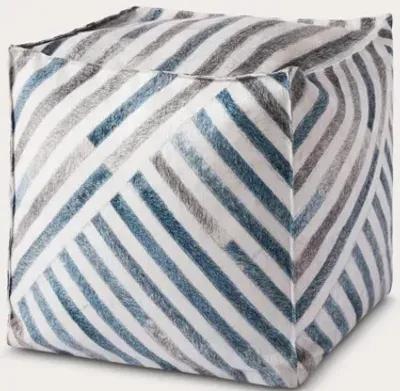 Loloi Blue Stripe Square Pouf