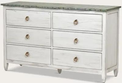 Sea Winds Trading Picket Fence 6-Drawer Solid Wood Dresser - FLOOR SAMPLE - Distressed Bleu/White