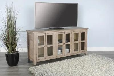 Captiva Glass Front Media Credenza - Beach Pebble