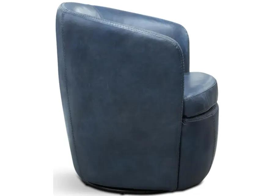 Kellen Leather Swivel Chair - Navy