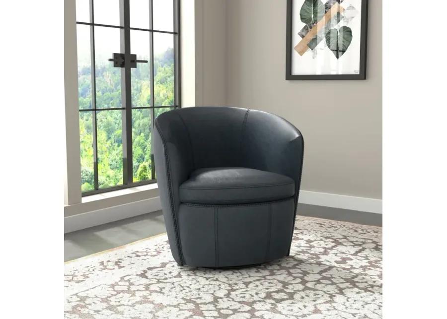 Kellen Leather Swivel Chair - Navy