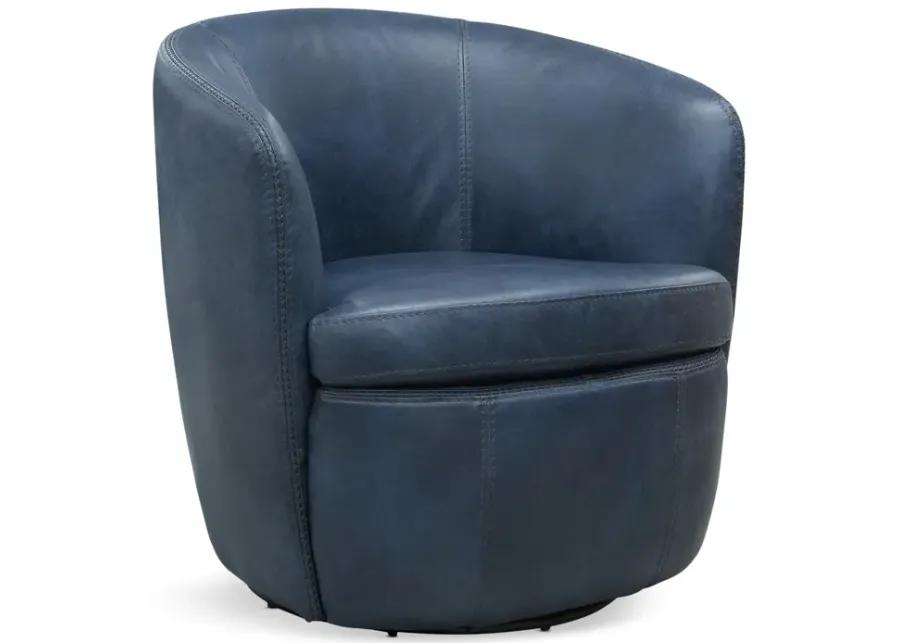 Kellen Leather Swivel Chair - Navy