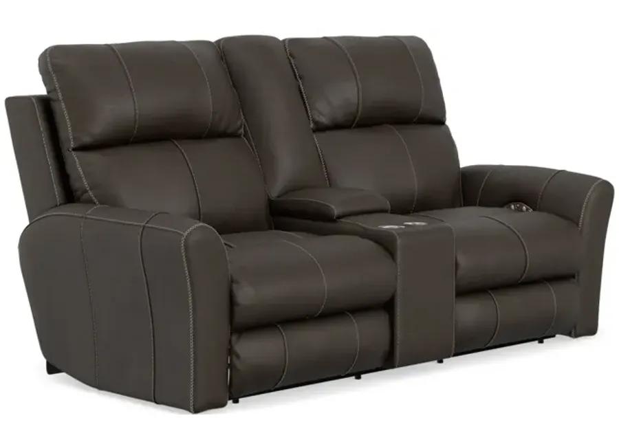 Holmes Leather Powre Reclining Loveseat with Console - Coffee