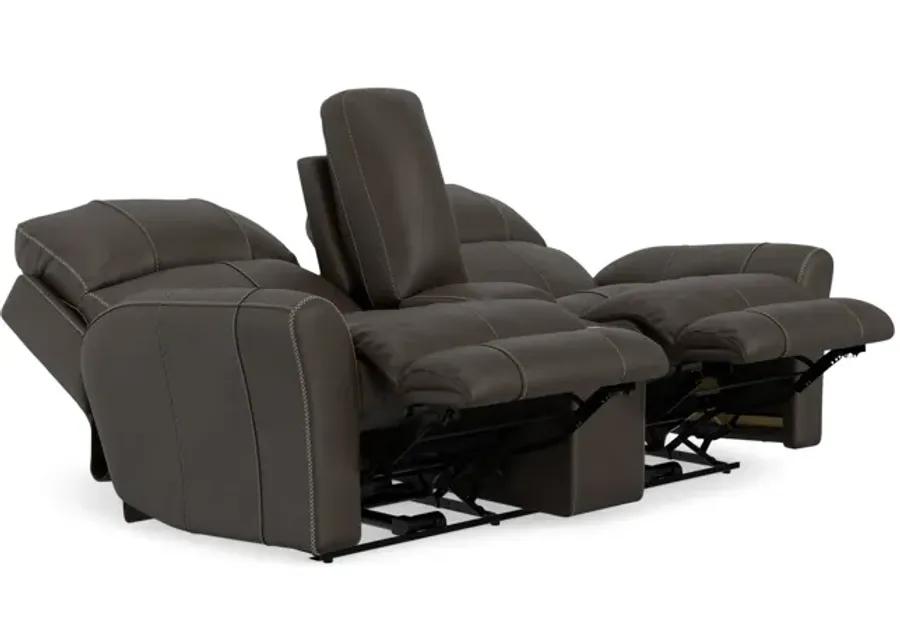 Holmes Leather Powre Reclining Loveseat with Console - Coffee