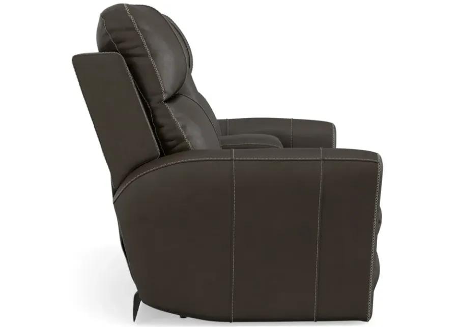 Holmes Leather Powre Reclining Loveseat with Console - Coffee