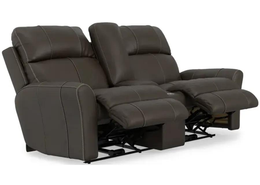 Holmes Leather Powre Reclining Loveseat with Console - Coffee