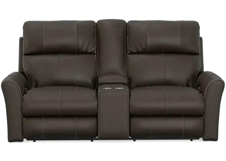 Holmes Leather Powre Reclining Loveseat with Console - Coffee