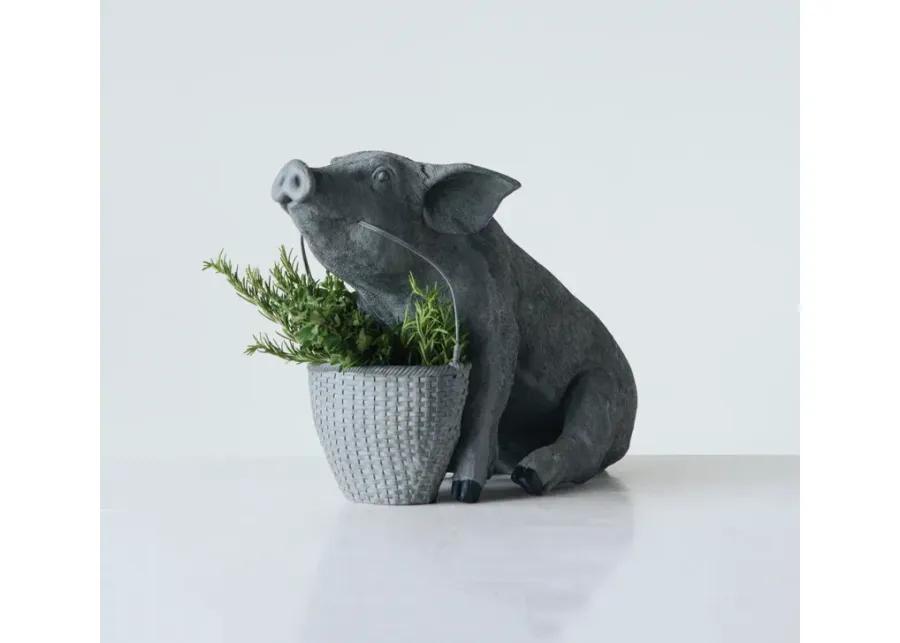 Pig With Basket Sculpture