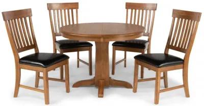 Family Dining Round Extension Table With 4 Slat Back Chairs