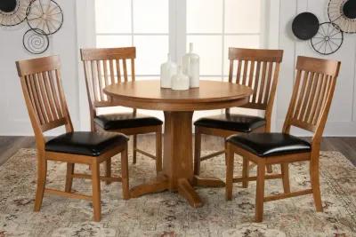 Family Dining Round Extension Table With 4 Slat Back Chairs