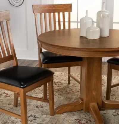 Family Dining Round Extension Table With 4 Slat Back Chairs