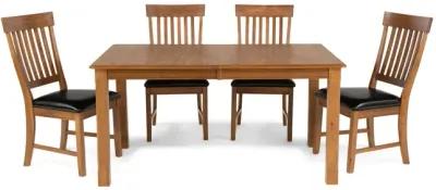 Family Dining Leg Table With 4 Slat Back Chairs