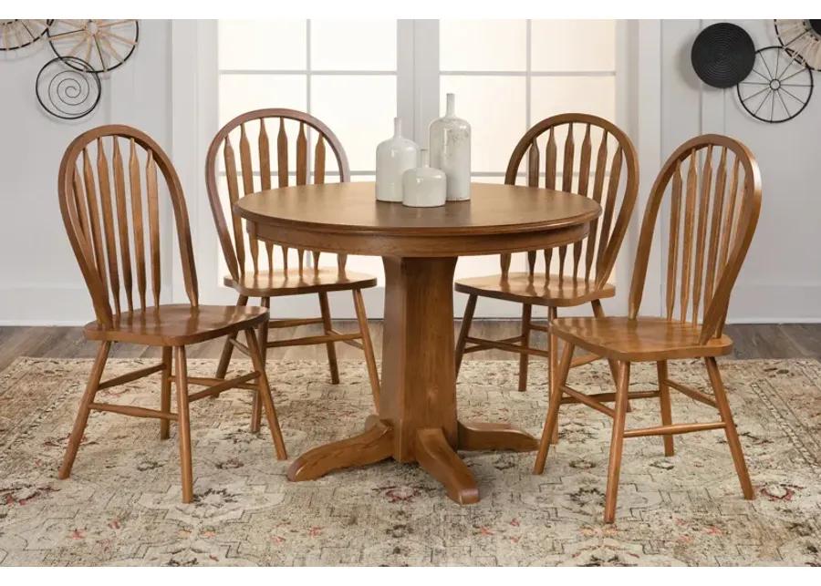 Family Dining Round Extension Table With 4 Arrowback Chairs