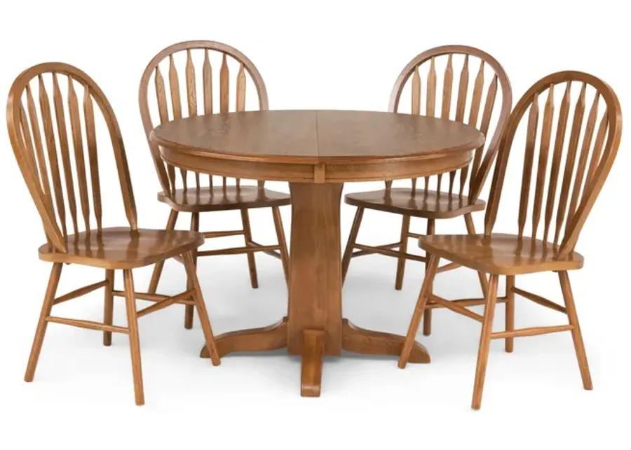 Family Dining Round Extension Table With 4 Arrowback Chairs