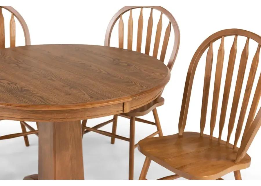 Family Dining Round Extension Table With 4 Arrowback Chairs