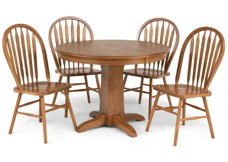 Family Dining Round Extension Table With 4 Arrowback Chairs