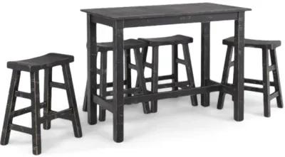 Captiva Counter Table With 4 Saddle Seat Stools - Black Sand