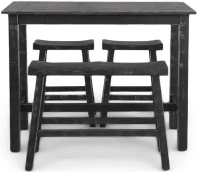 Captiva Counter Table With 2 Saddle Seat Stools And Bench - Black Sand