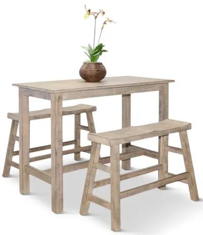 Captiva Counter Table With 2 Saddle Seat Stools And Bench - Pebble Beach