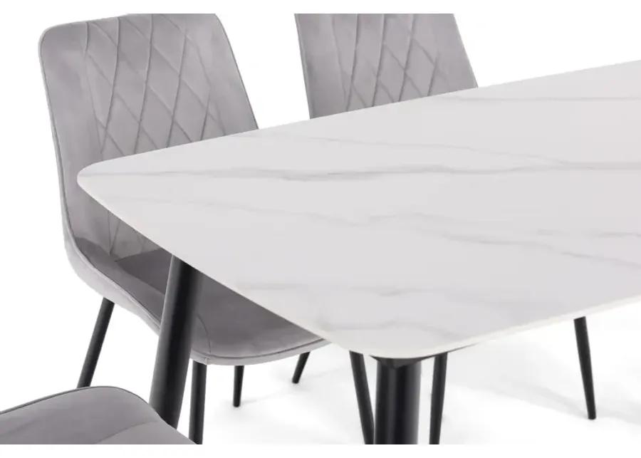 Saga Sintered Stone Table with 4 grey quilted chairs