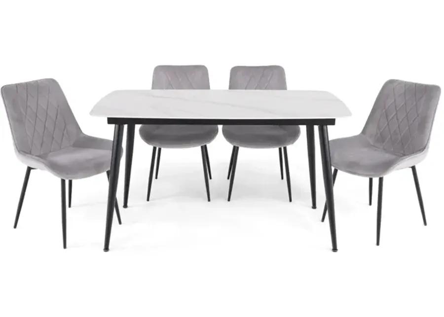 Saga Sintered Stone Table with 4 grey quilted chairs