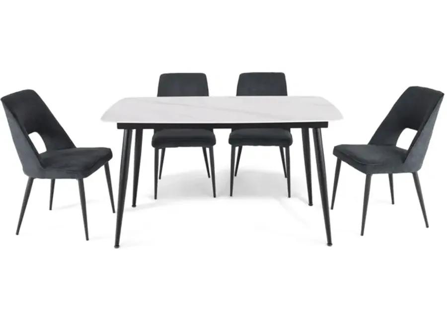 Saga Sintered Stone Table with 4 Black Lore Chairs