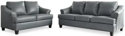 Merida Leather Sofa And Loveseat Set - Steel