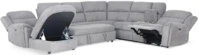 Maya 6 Piece Power Reclining Sectional with Left Chaise - Platinum