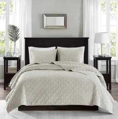 King/Cal King Harper Faux Velvet Reversible Coverlet Set - Ivory