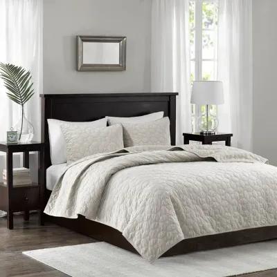 King/Cal King Harper Faux Velvet Reversible Coverlet Set - Ivory