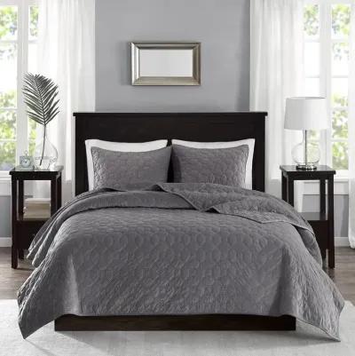 King Harper Faux Velvet Reversible Coverlet Set - Grey