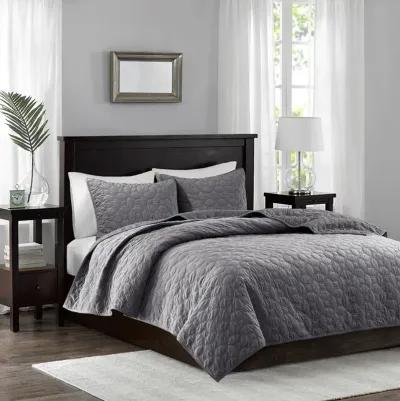 King Harper Faux Velvet Reversible Coverlet Set - Grey