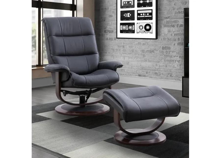 Midnight (Black) Knight Manual Swivel Recliner with Ottoman