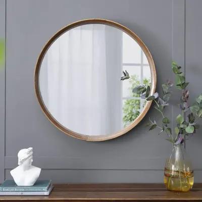 Round Wooden Accent Mirror