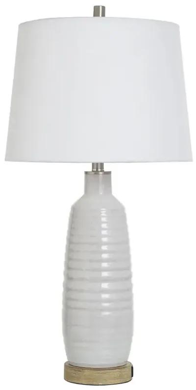 White Wash Table Lamp with USB