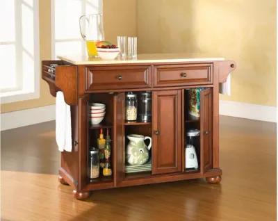 Alexandria Natural Wood Top Kitchen Island in Classic Cherry