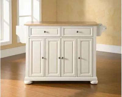 Alexandria Natural Wood Top Kitchen Island in White