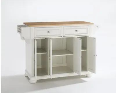 Alexandria Natural Wood Top Kitchen Island in White