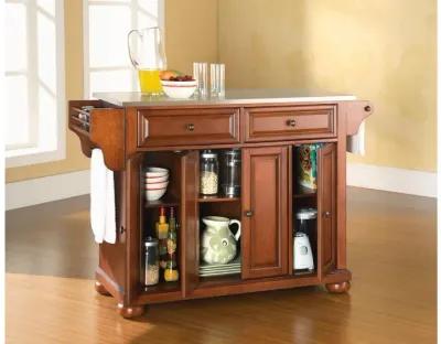 Alexandria Stainless Steel Top Kitchen Island in Classic Cherry