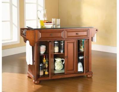 Alexandria Solid Black Granite Top Kitchen Island in Classic Cherry