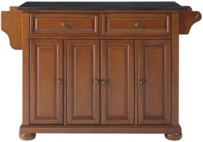 Alexandria Solid Black Granite Top Kitchen Island in Classic Cherry