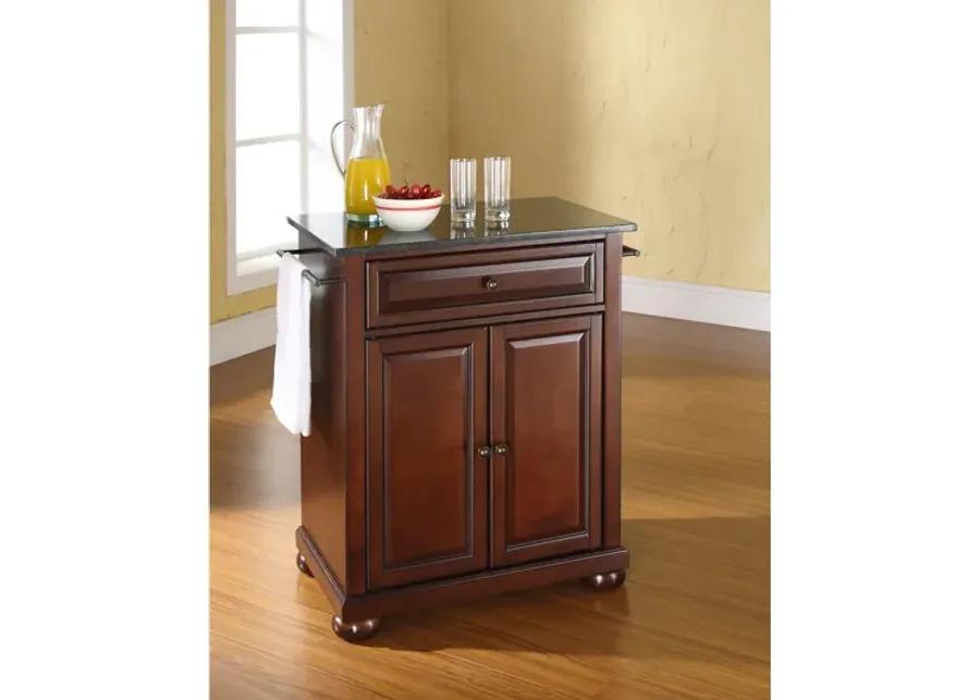 Alexandria Solid Black Granite Top Portable Kitchen Island in Vintage Mahogany