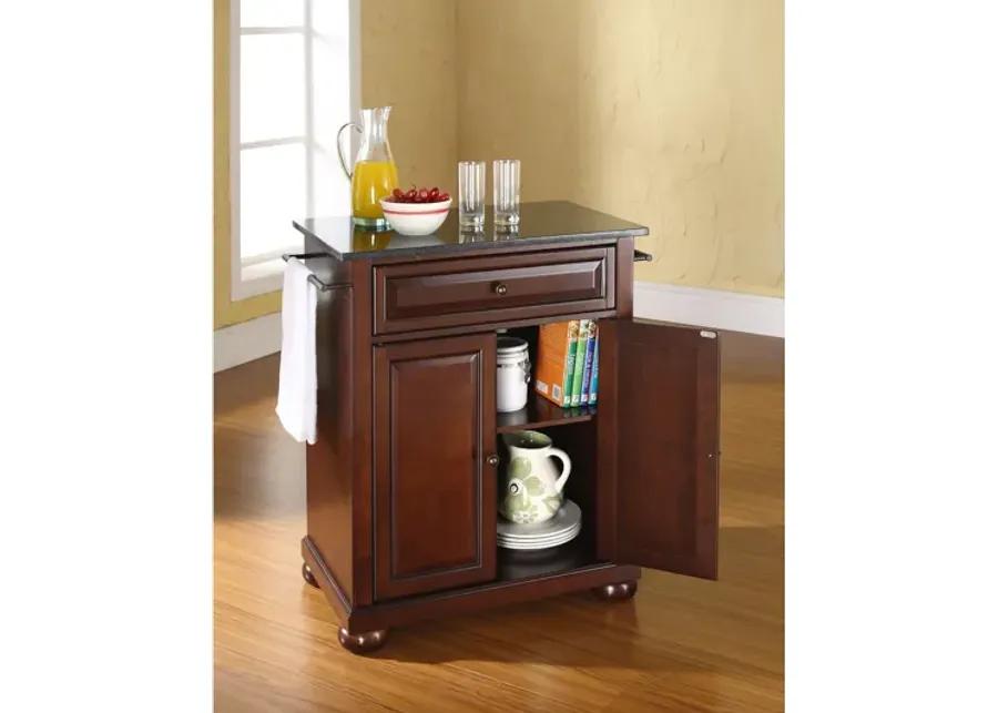 Alexandria Solid Black Granite Top Portable Kitchen Island in Vintage Mahogany