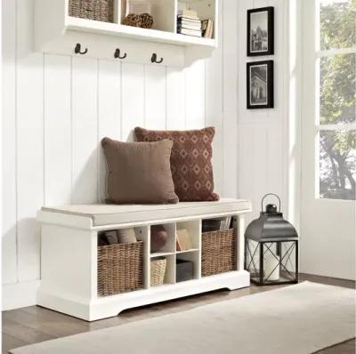 Brennan Storage Bench White/Tan - Bench, 2 Wicker Basekets