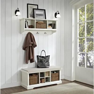 Brennan 2 Piece Entryway Bench and Shelf Set in White