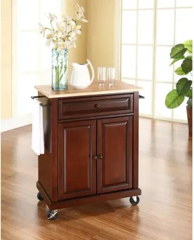 Natural Wood Top Portable Kitchen Cart/Island in Vintage Mahogany