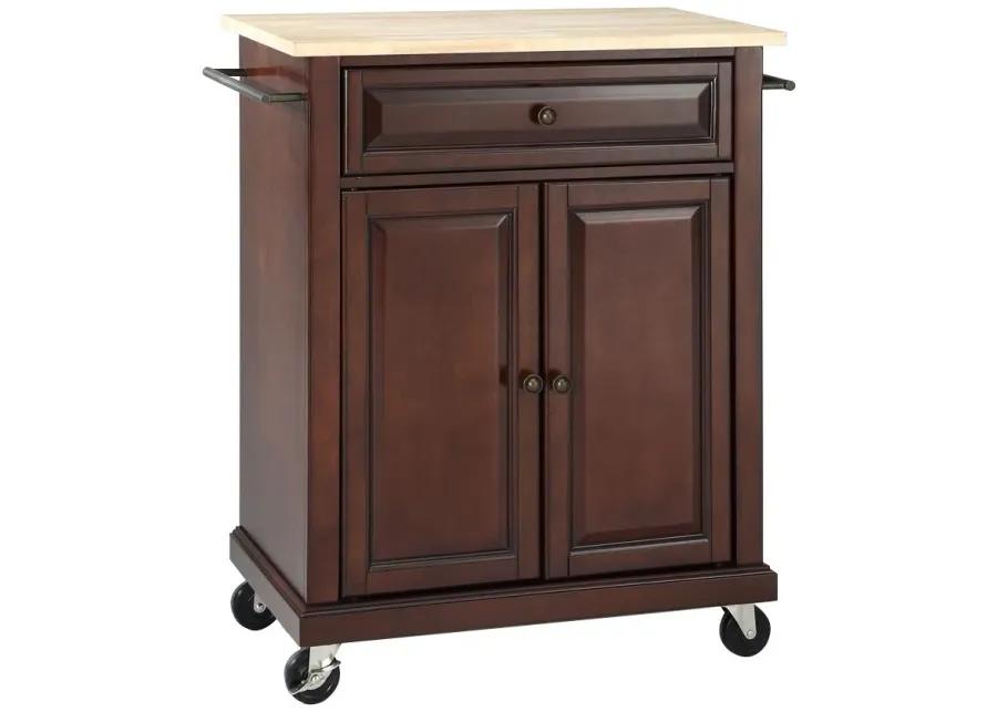 Natural Wood Top Portable Kitchen Cart/Island in Vintage Mahogany