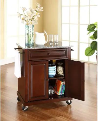 Solid Granite Top Portable Kitchen Cart/Island in Vintage Mahogany