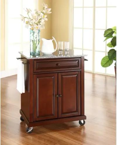 Solid Granite Top Portable Kitchen Cart/Island in Vintage Mahogany